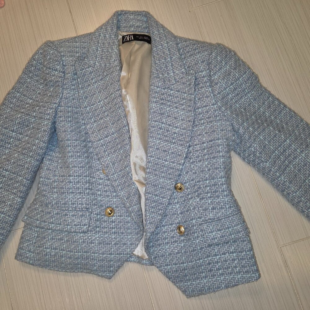 Zara Baby Blue & White Womens Blazer sz L